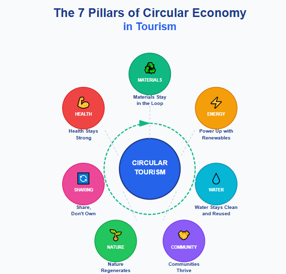 7 pillars of Circular Economy Tourism Examples